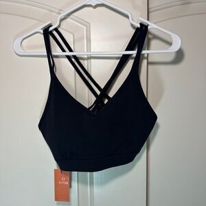 NWT FITTIN Sports Bra Criss Cross Back Support Yoga Gym Workout‎ Black Size L